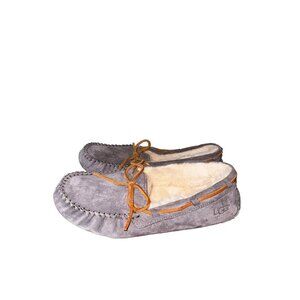 UGG Womens Dakota Moccasin Size 5 Gray Suede Sheepskin Slip-On